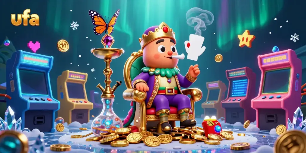 Experience the gaming thrill at ufa with a vibrant casino scene featuring unique characters and colorful arcade elements.