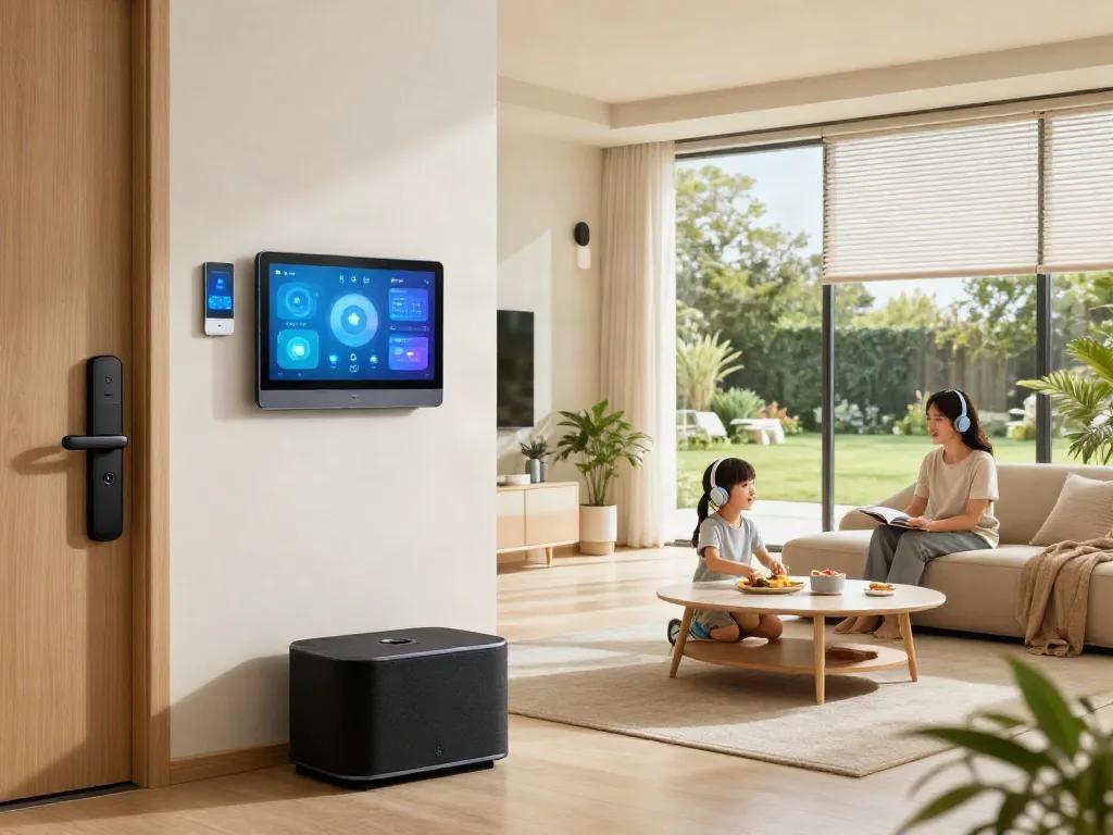 Smart audio system by جهان اسمارت in a modern living room with integrated technology.
