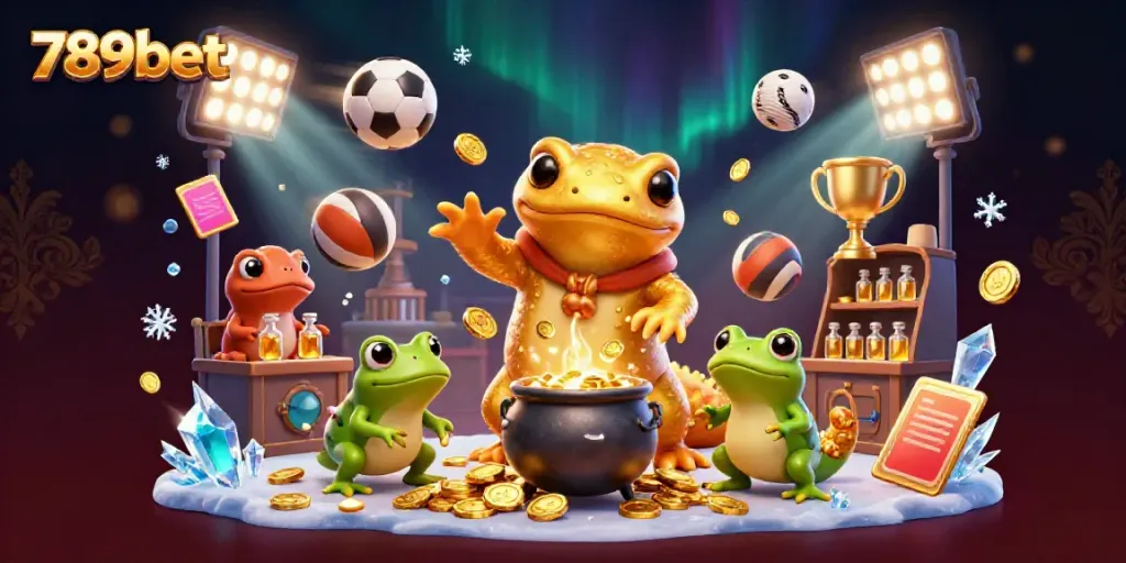 Engage with 789bet in a magical 3D casino realm featuring a golden salamander and sports elements.