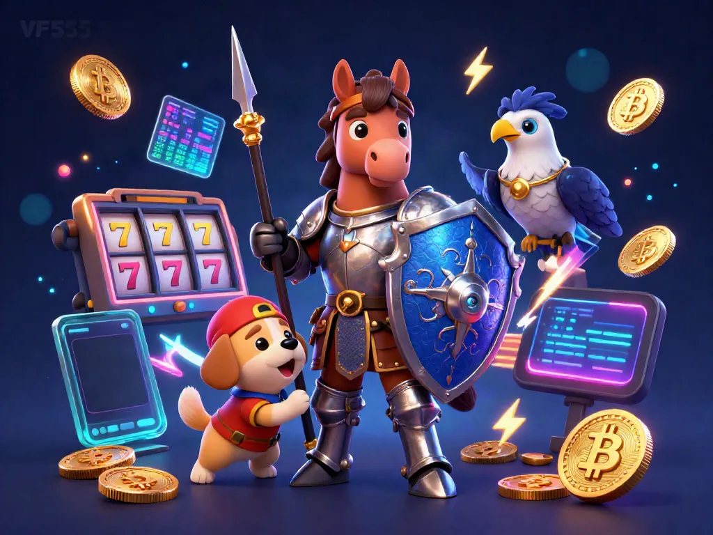 Engage with VF555's vibrant casino adventure featuring a knight and pup in 3D action.