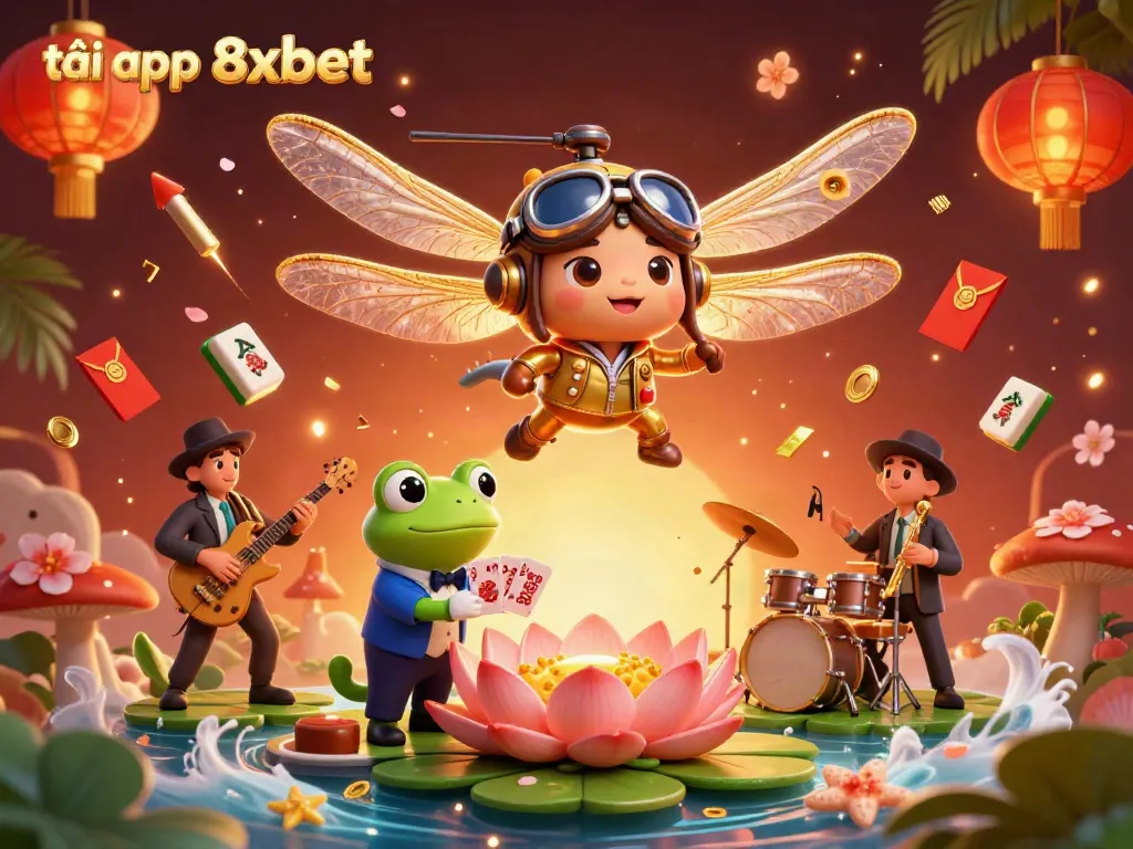 Download the tải app 8xbet to enjoy a vibrant 3D casino scene with engaging characters and elements.