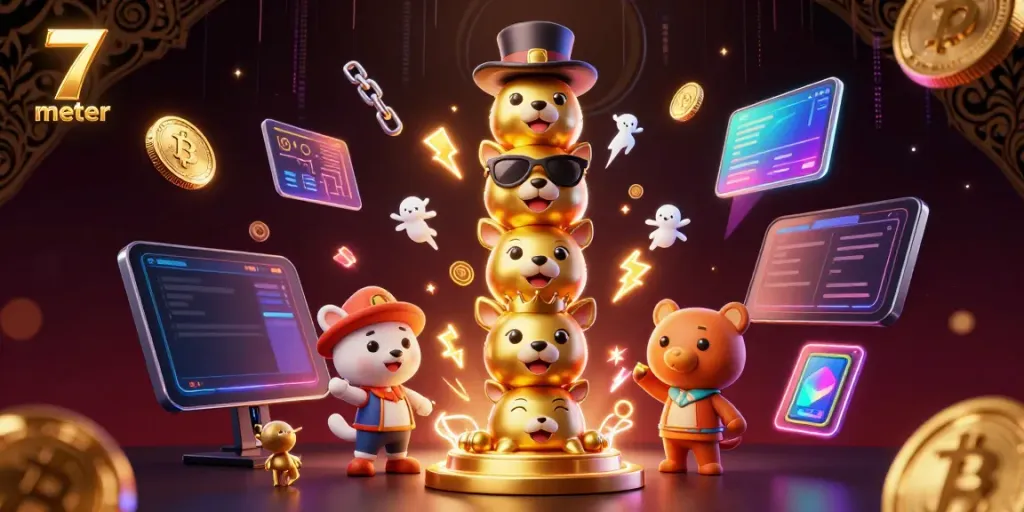 Experience thrilling gameplay at 7 meter with lively characters and vibrant casino elements.