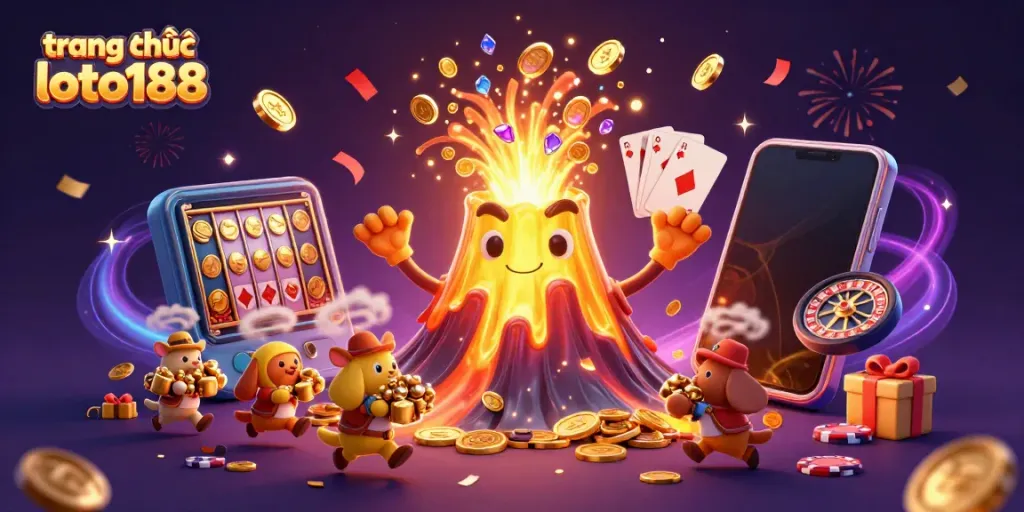 Engage with the vibrant world of trang chủ loto188, featuring a dynamic casino scene with treasure and gaming excitement.