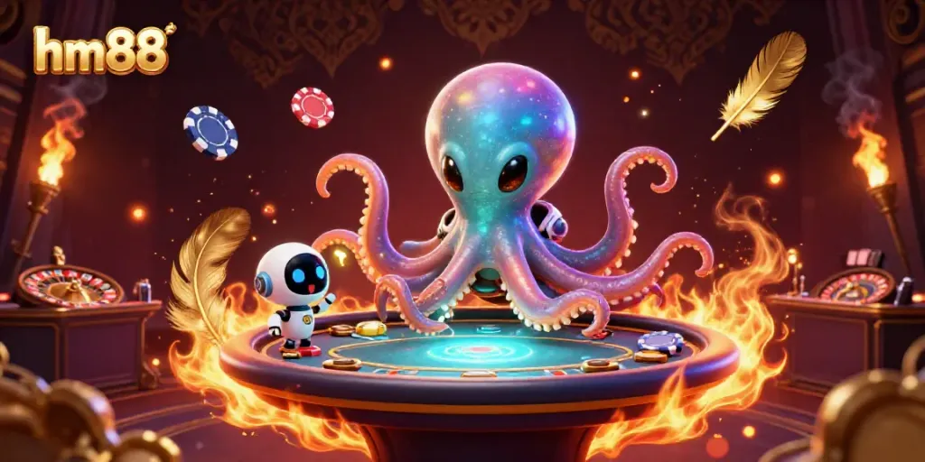 Experience exciting alien poker with hm88 at a holographic table in an engaging casino scene