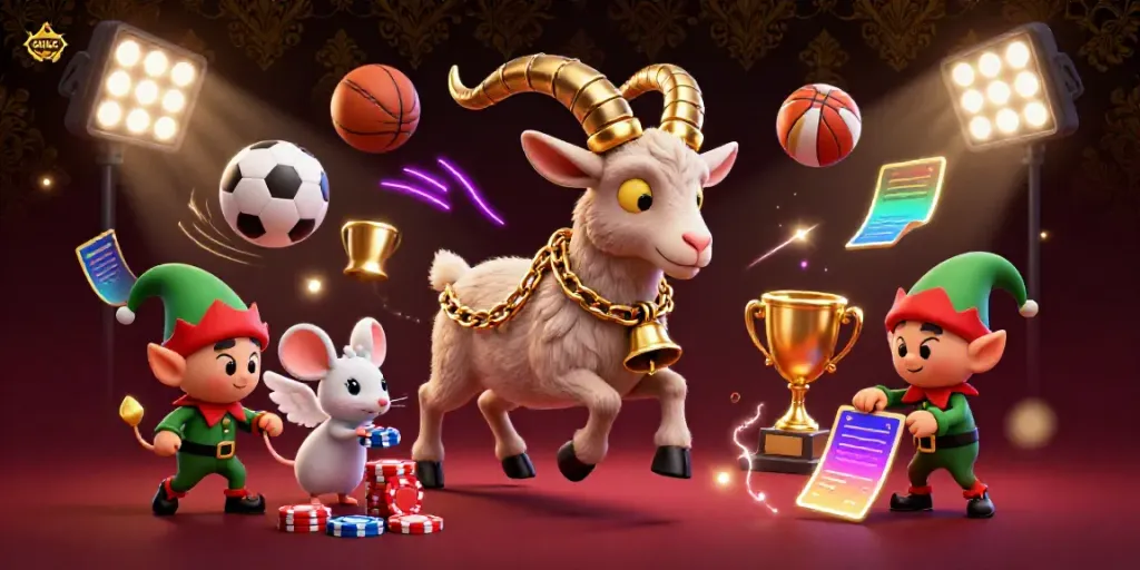Experience the thrill of gambling in XOILAC's animated casino scene with playful characters and vibrant sports elements.