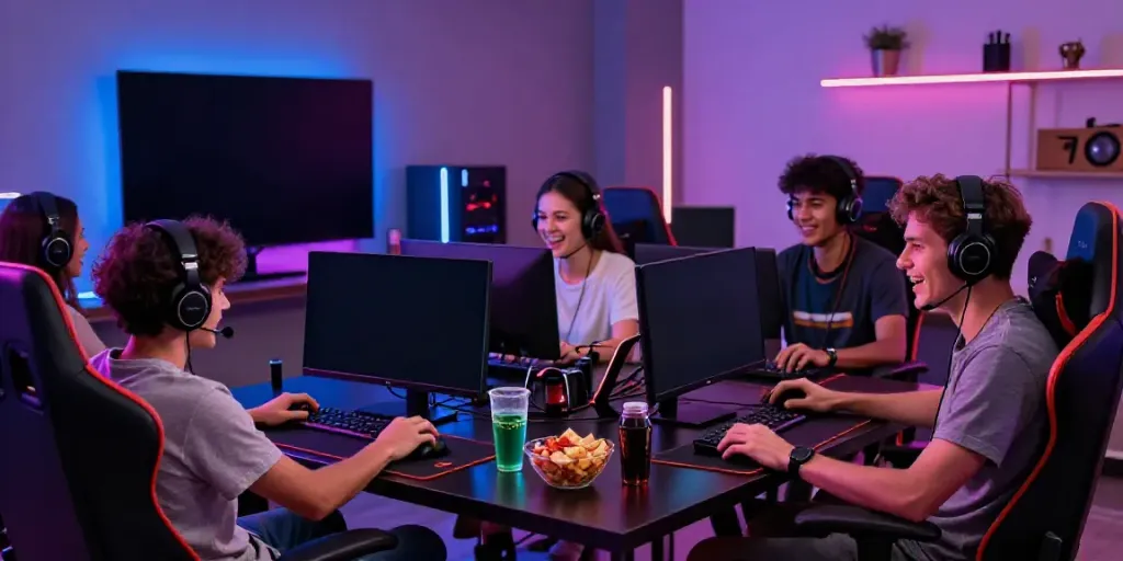 Situs Super33 gaming scene with friends immersed in an exciting online gaming session.