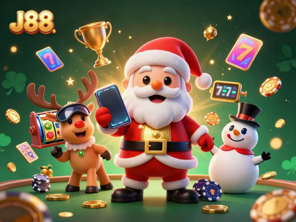 Experience festive gaming excitement with J88 as Santa celebrates in a vibrant casino.