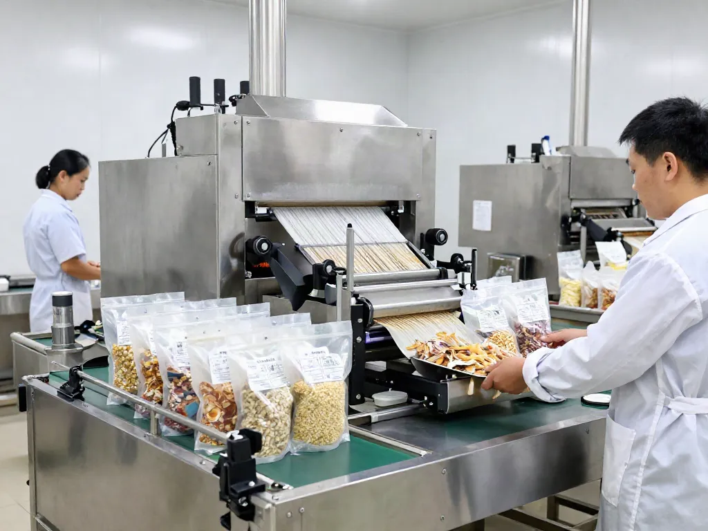 Efficient automatic bagging machine manufacturers streamlining food packaging processes in a modern facility.