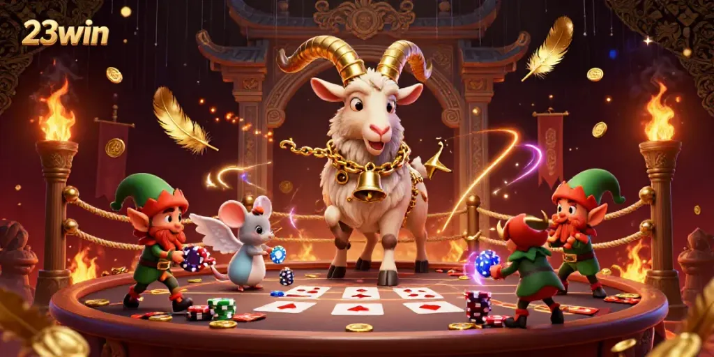 Experience fast-paced fun at the 23win casino featuring a whimsical Krampus, angel mouse, and Gremlins.