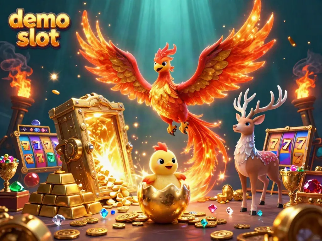 Experience the excitement of a demo slot with vibrant casino elements in a magical illustration.