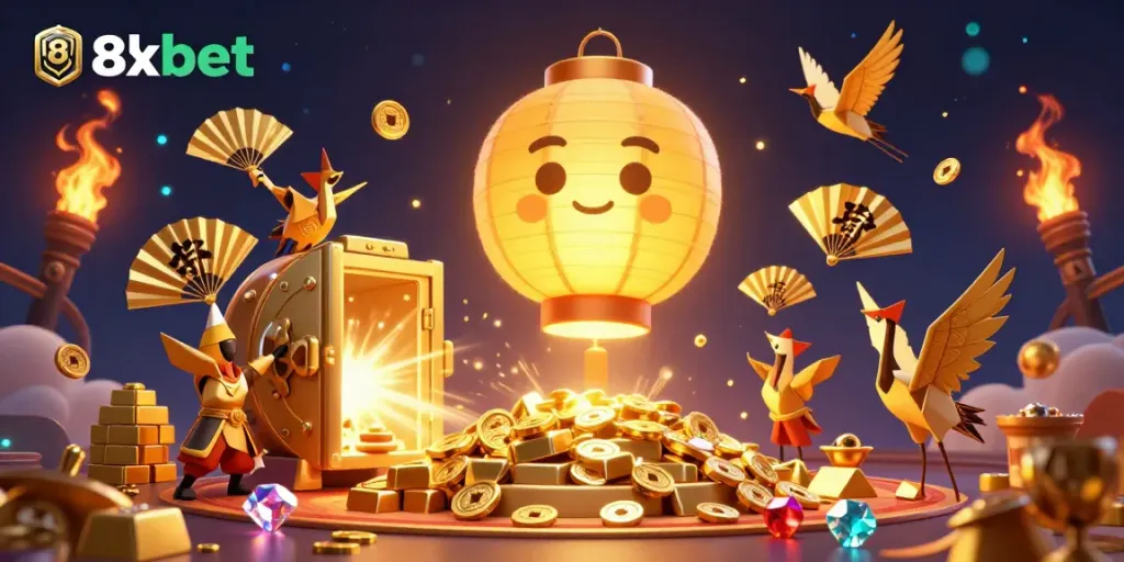 Experience the thrilling world of 8xbet with vibrant casino elements and captivating golden symbols.