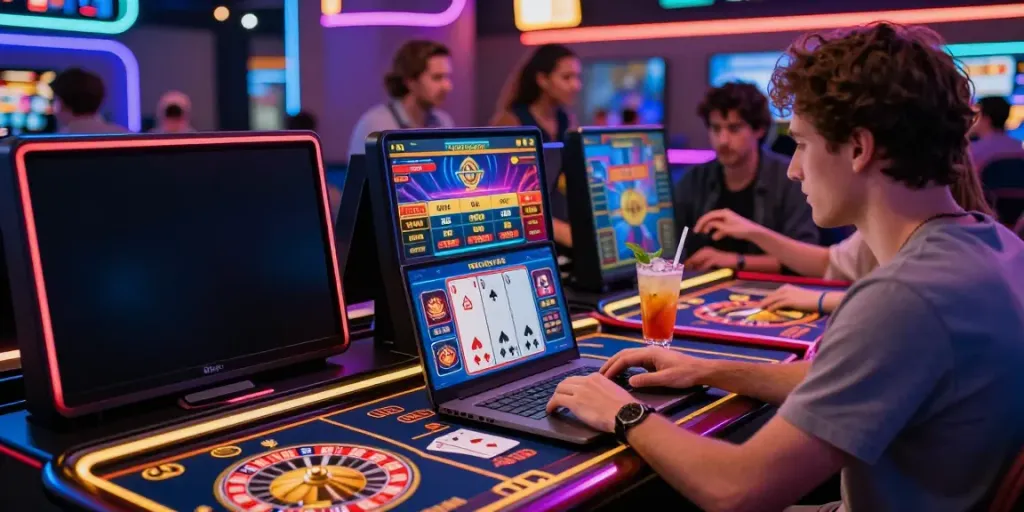 Player enjoying a Totobet link alternatif experience in a lively online casino environment.