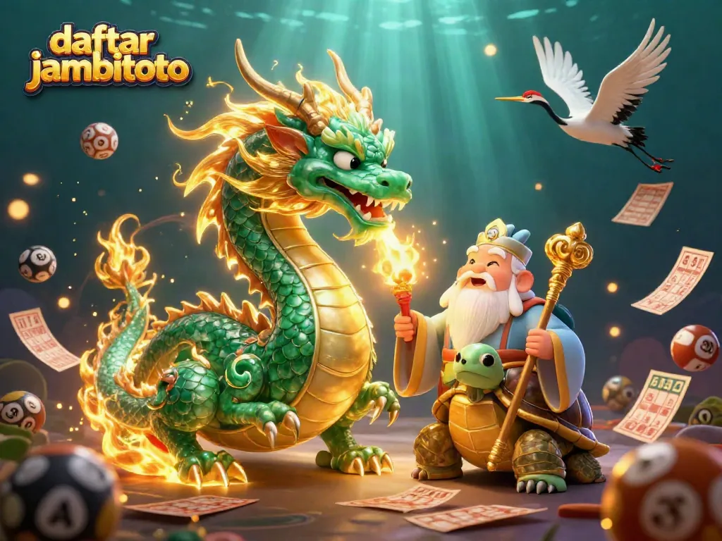 Play lottery games with daftar jambitoto featuring a jade dragon, turtle sage, and lucky cranes.