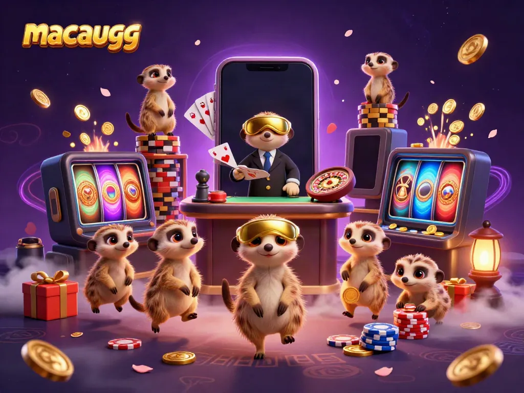 Engage with macaugg's thrilling casino experience featuring animated meerkats and vibrant gaming elements.