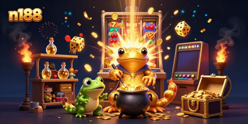 N188 offers an exciting gaming experience with 3D slot machines, alchemist characters, and golden rewards.