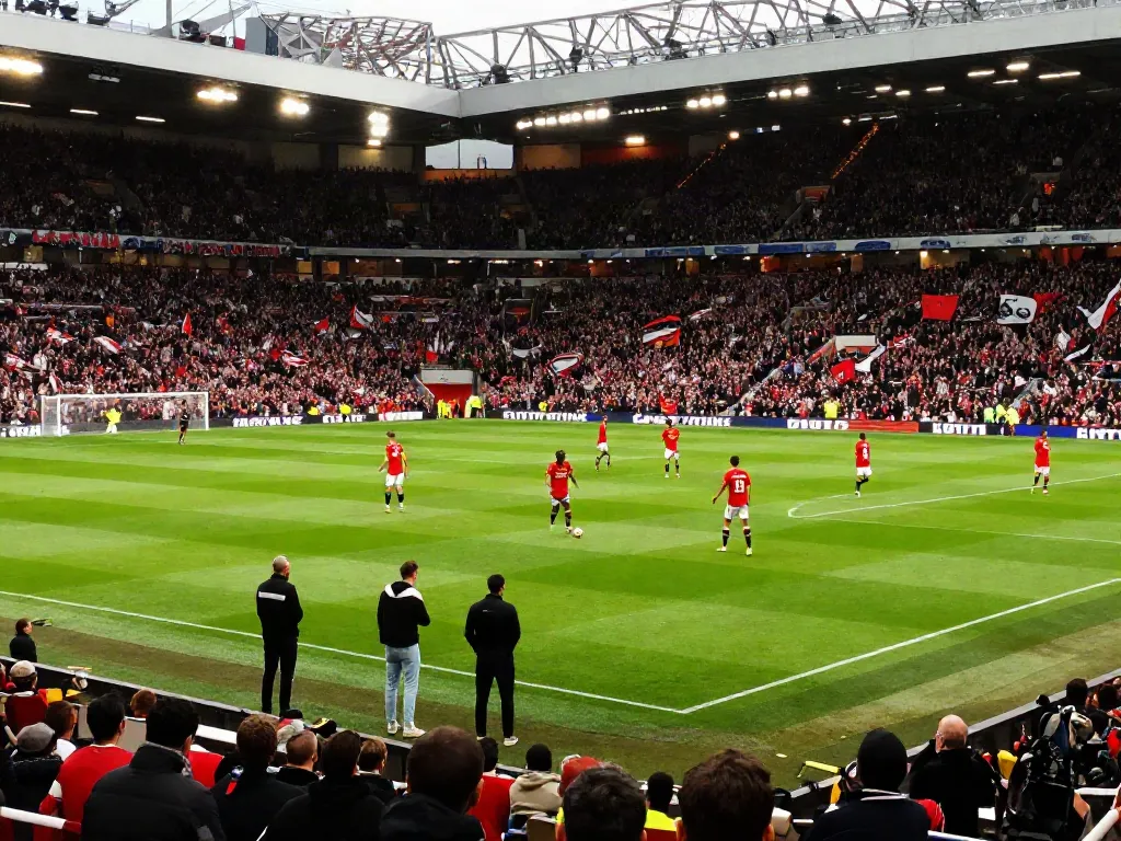 Exciting football match between Manchester United and Liverpool showcasing the rivalry, featuring players and passionate fans, reflecting the historical stats สถิติแมนยู พบ ลิเวอร์พูล.