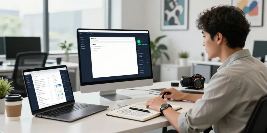 AI tools for RSS content generation showcased in a modern workspace.