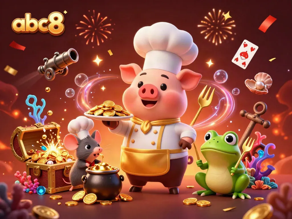 abc8 showcases an immersive casino experience with vibrant characters and treasure-rich elements.
