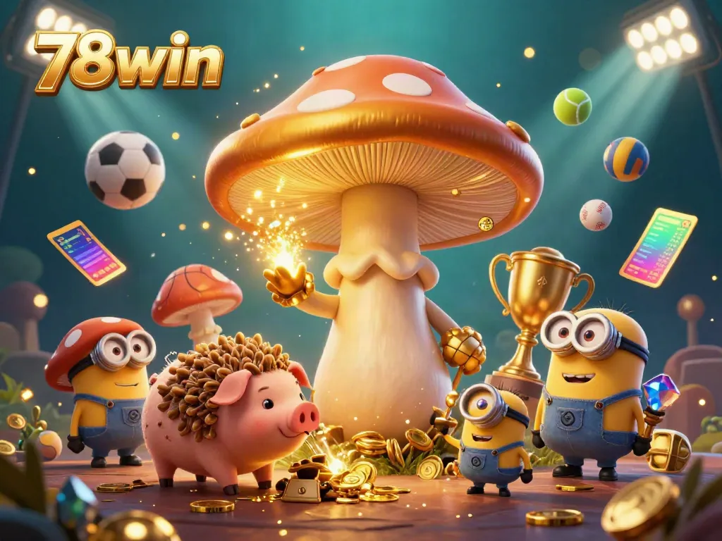 Engage with the thrilling scene of 78win where magic meets sports, featuring golden characters and dynamic elements.