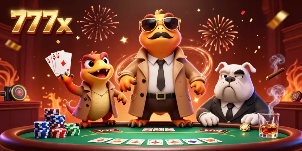 Three raptors in a trench coat entering a VIP casino, humorously blending into the gambling scene, 777x theme