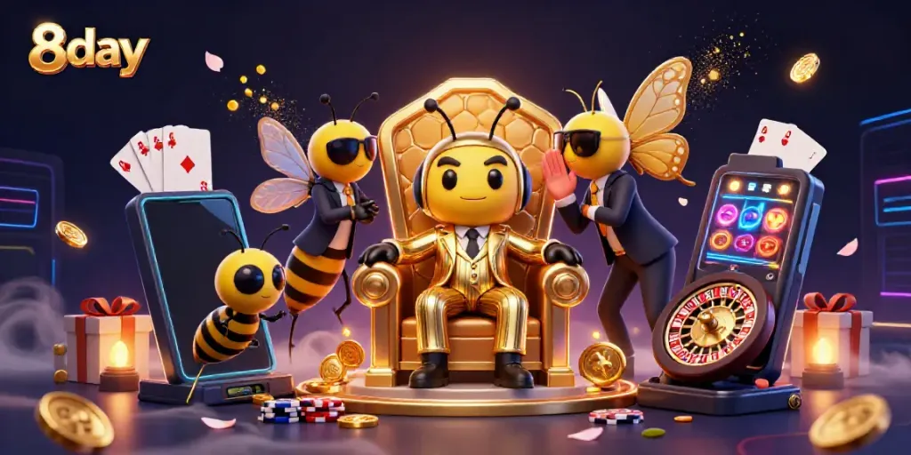 Engage in thrilling gameplay with the 8day casino scene filled with bumblebee mob boss, games, and golden coins.